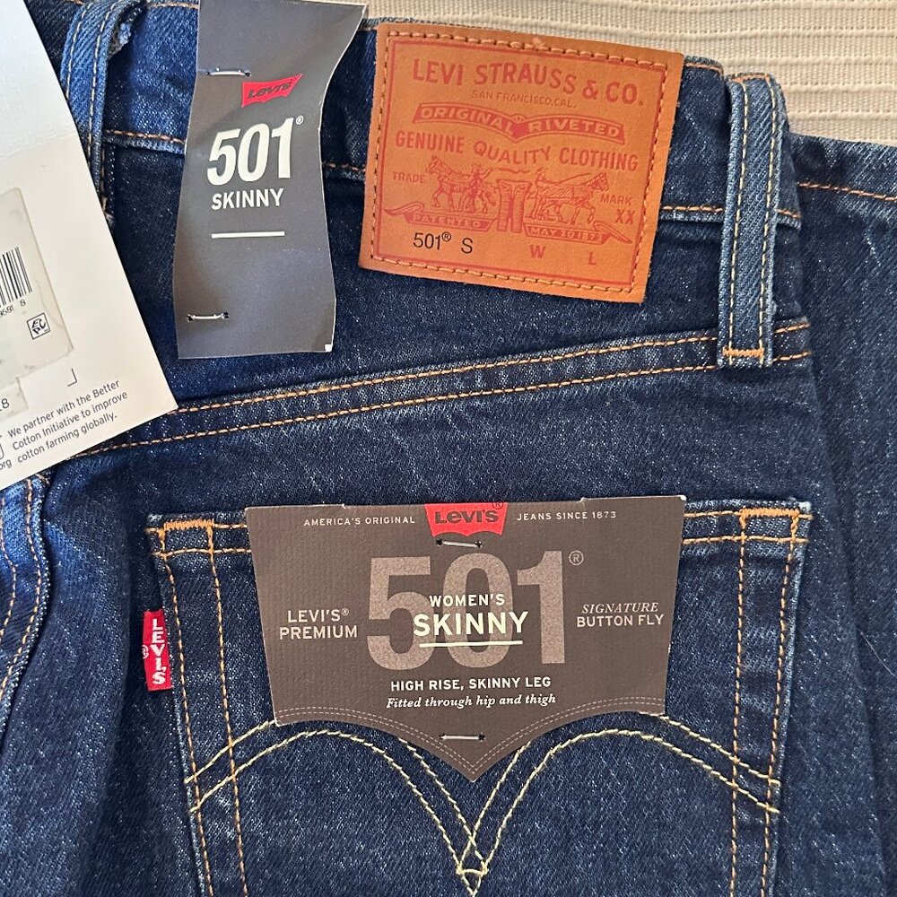 LEVIS 501 26 X 28 skinny jeans NWT Dark Wash